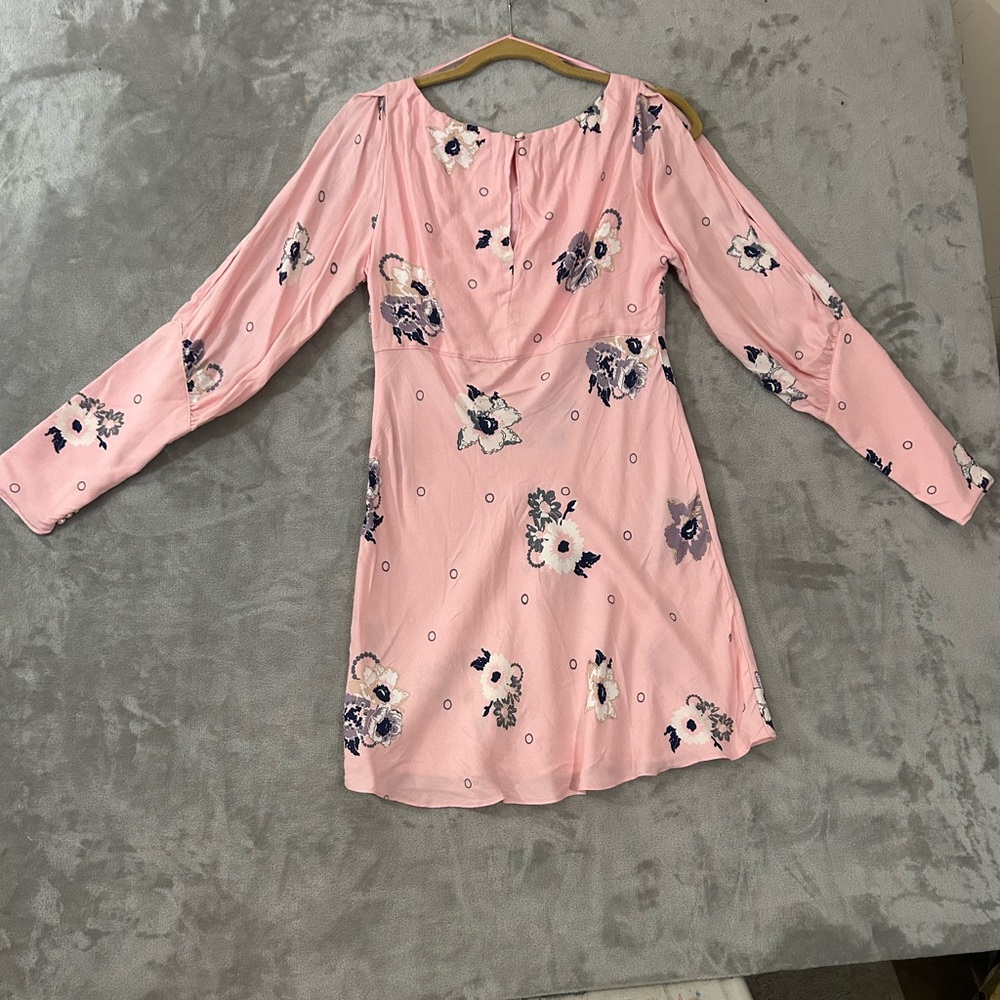 NWOT free people pink floral mini long sleeve dress - Picture 3 of 13